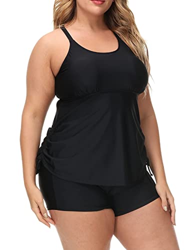 Hanna Nikole Female Plus Size High Waist Bademode Hollow Out Bathing Suit mit Badeshorts Schwarz 56 von Hanna Nikole