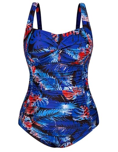 Hanna Nikole Frauen Große Größen Einteilige Swimsuit Sport Strand Atmungsaktiv Einteilige Bademode Blauviolette Blätter 48 von Hanna Nikole