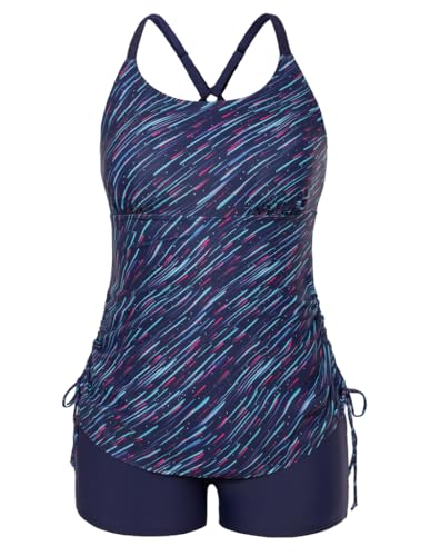 Hanna Nikole Frauen Large Size Badeanzüge Mode Sport Drawstring Side Tankini Blau & Meteor 48 von Hanna Nikole