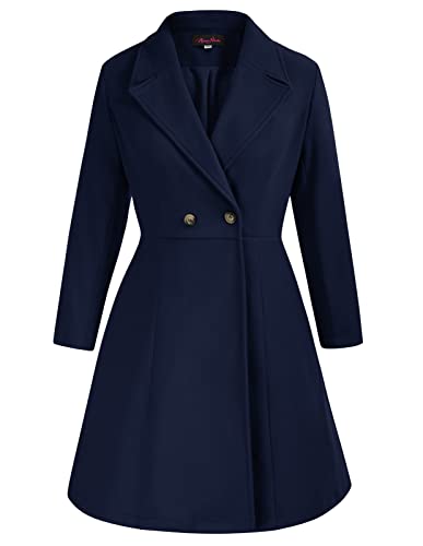 Hanna Nikole Frauen Large Size Klassisch Winterjacke Mode Elegant Basic Coat Large Size Outwear Herbst Winter Ohne Kapuze Basic Knielang Coat Mit Taschen Navy Blau 54 von Hanna Nikole