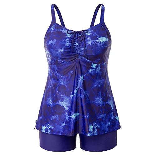 Hanna Nikole Frauen Large Size Spaghetti-träger Retro Tankini Set Tankini mit Hotpants Blaue Blume 46 von Hanna Nikole