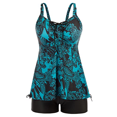 Hanna Nikole Frauen Large Size Spaghetti-träger Retro Tankini Set Tankini mit Hotpants Schwarz & Seeblau M von Hanna Nikole