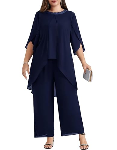 Hanna Nikole GroßE GrößEn Festliche Damenmode Abendanzug Chiffon Hosenanzug Elegant Zweiteiler Festliches Outfit Hochzeitsgast Festmode Cocktail Abendmode Party Outfit von Hanna Nikole
