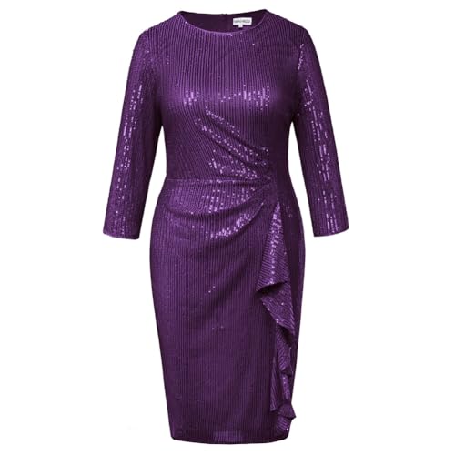 Hanna Nikole Große Größe Damen Glitzerkleid Festliche Stretchy Gerüschtes Pailletten Cocktailkleid Violett 54 von Hanna Nikole