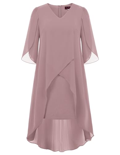 Hanna Nikole Große Größen Cape Chiffonkleid Slim Fit Abiballkleid für Hochzeitsgäste Lila 54 von Hanna Nikole