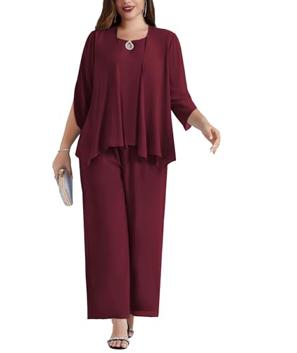Hanna Nikole Große Größen Damen Chiffon Abendanzug Sets Cocktail Party Festlich Elegant 3-Teiliges Set Shirt Und Hohe Taille Hosenanzug Mit Ärmellose Weste Blau 46 von Hanna Nikole