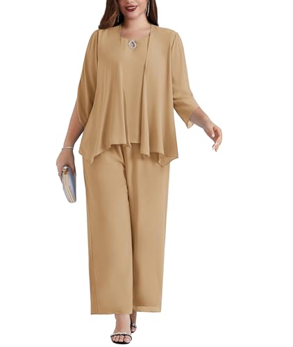 Hanna Nikole Große Größen Damen Chiffon Sets Sommer Bluse Lässige Hose Lounge Set Strand Outfit Setdreiteiliger Anzug Mit Weste Aprikose 52 von Hanna Nikole