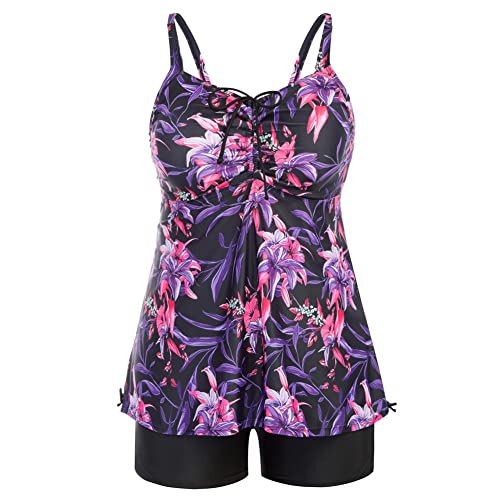 Hanna Nikole Große Größen Zweiteiler Beachwear Fashion Adjustable Tankinis für Damen Lila Blume 46 von Hanna Nikole