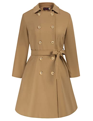 Hanna Nikole Herbstmantel Damen Große Größen Zweireihiger Wollmantel mit Taschen Gürtel Langarm Mittellanger Trenchcoat Khaki 52 von Hanna Nikole