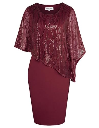 Hanna Nikole Kleider Damen Festlich GroßE GrößE Chiffon-üBerwurf Kleid Paillettenkleid Festliche Kleider Elegante Spitzenkleid Cocktailkleid Knielang Abendkleider Glitzer Hochzeitsgast Outfit von Hanna Nikole