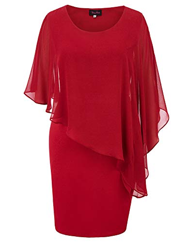 Hanna Nikole Ladies Capelet Chiffon Sheath Dress Slim Fit Round Neck Dress Red S von Hanna Nikole