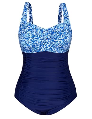Hanna Nikole Ladies Einteilige Bademode Large Size Push Up Solid Color Einteilige Swimsuit Für Mollige Frauen Blaues & Weißes Porzellan 42 von Hanna Nikole