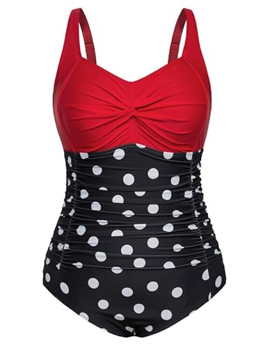Hanna Nikole Ladies Einteilige Bademode Large Size Push Up Solid Color Einteilige Swimsuit Für Mollige Frauen Polka-Dot-Druck 44 von Hanna Nikole