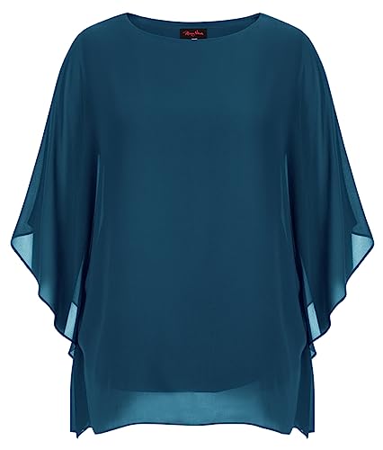 Hanna Nikole Large Size Cold Shoulder Chiffon Shirt Hemd Elegant Lang Oberteile Longtops Pfauenblau 42 von Hanna Nikole