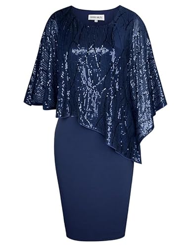 Hanna Nikole Midikleid Damen Elegant GroßE GrößE Chiffon-üBerwurf Kleid Paillettenkleid Festliche Kleider Spitzenkleid Cocktailkleid Knielang Abendkleider Glitzer Hochzeitsgast Outfit Party Kleider von Hanna Nikole