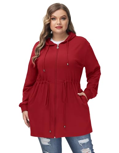 Hanna Nikole Oversized Hoodie Damen Kordelzug mit Taschen Frezeit Outwear Warme Winter Herbst Sweatjacke Dunkel Rot 48 von Hanna Nikole