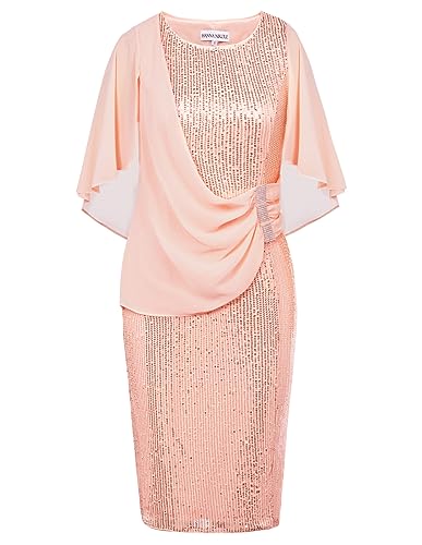 Hanna Nikole Paillettenkleid Dress Pailletten Partykleid Chiffon Schal Reißverschluss Knielang Bleistiftkleid Rosa S von Hanna Nikole