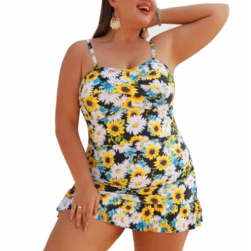 Hanna Nikole Pleated Tankini Damen Grosse GrÖssen Leopard Print Tankini Set Mit Hotpants Gänseblümchen 48 von Hanna Nikole