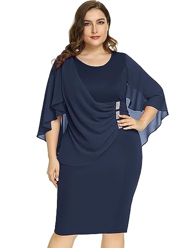 Hanna Nikole Plus Size Chiffon Festkleid Damen Batwing Hüftkleid mit Reißverschluss Marineblau L von Hanna Nikole