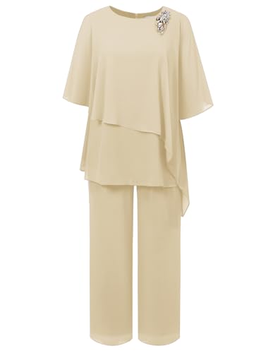 Hanna Nikole Plus Size Mother of Bride Pant Suits 2 Piece Chiffon Sets Ruffle Layers Wedding Guest Outfit Aprikose S von Hanna Nikole