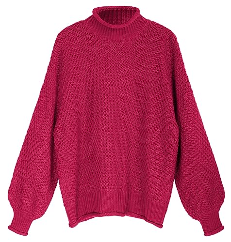 Hanna Nikole Plus Size Turtleneck Women Long Sleeves Sweater Dropped Shoulders Pulli Rollkragenpullover Rose Rot 52 von Hanna Nikole