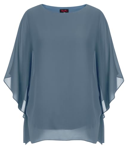 Hanna Nikole Plus Size Vintage Ladies Blouse Crew Neck Batwing Sleeves Tunic Grau Blau 48 von Hanna Nikole