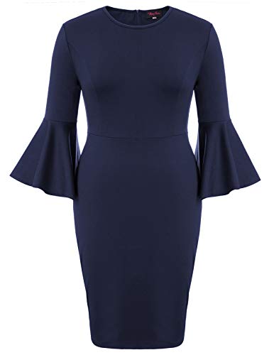 Hanna Nikole Rockabilly Kleider Damen Flare Sleeve Festkleid HIPS-Wrapped Festliche Kleider Navy Blau M von Hanna Nikole