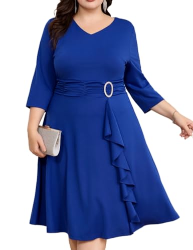 Hanna Nikole Schönes Kleid für Damen A-Line Swing Cocktail Vintage Partykleid Midilang Königsblau 56 von Hanna Nikole