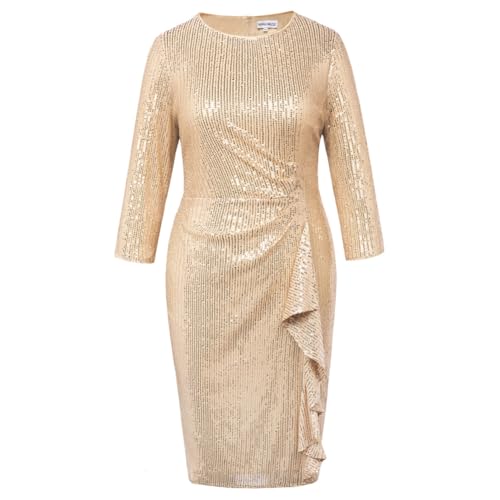 Hanna Nikole Sequins Kleid Damen Große Größe Bodycon Stilvoll Glitzerkleid Hüftkleid mit Reißverschluss Aprikose 50 von Hanna Nikole