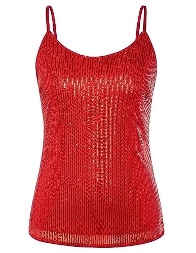 Hanna Nikole Sexy Spaghettiträgern Top Damen Große Größe Glitzer Oberteile Ärmellos Party Tank Top Rot 54 von Hanna Nikole