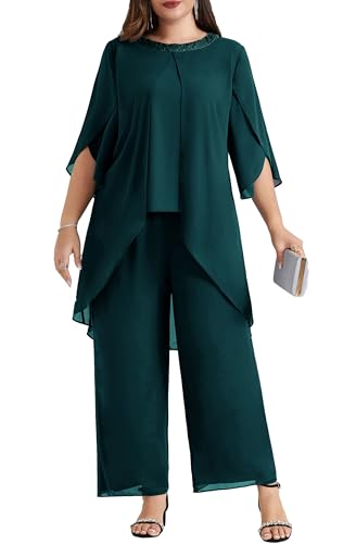 Hanna Nikole Sommer Zweiteiler Damen GroßE GrößEn Abendanzug Chiffon Hosenanzug Eleganter Hochzeitsgast Festmode Cocktail Abendmode Festliche HosenanzüGe Party Outfit Festliches Outfit von Hanna Nikole