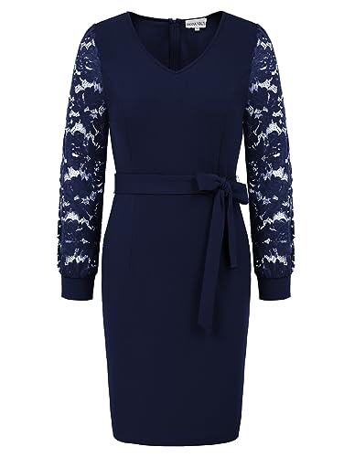 Hanna Nikole Spitzenkleid Damen Große Größen Formell Bodycon Kleid Langarm V-Ausschnitt Schöne Partykleid Blau 48 von Hanna Nikole