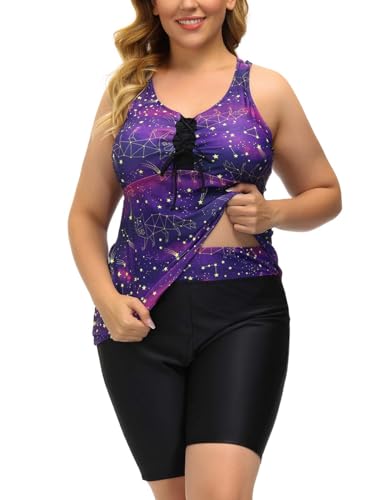 Hanna Nikole Sportlich Taniki Set Hohe Taille Hotpants U Neck Racerback Sportlich Violette Sterne 48 von Hanna Nikole