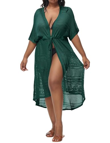 Hanna Nikole Strandkleid Damen Große Größen Bikini Cover Up Damen Sommer Cardigan 50,Green(Gestrickte) von Hanna Nikole