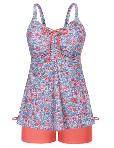 Hanna Nikole Tankini Damen Bauchweg Tankini Spaghetti Straps Bathing Suit Schwarz & Blaue Blume XXL von Hanna Nikole