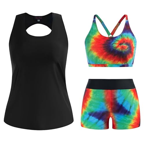 Hanna Nikole Tankini GroßE GrößEn Damen 3-teilige Push UP Bikini-Tops Und High Waist Badeshorts Bauchweg Badeanzug Bademode Verstellbareelegant Schwimmanzug von Hanna Nikole