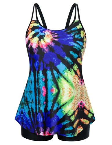 Hanna Nikole Tankini Set Damen Übergröße Bauchkontrolle Bademode Elastische Zweiteilig Badeanzüge Bunten 50 von Hanna Nikole