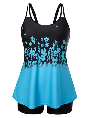 Hanna Nikole Tankini Set Weibchen Übergröße Tankini Bauchweg Badekleider Himmelblau Blume 46 von Hanna Nikole