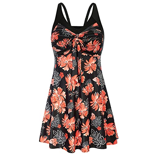 Hanna Nikole Tankinis Damen Grosse GrÖssen Zweiteilig BadeanzÜge Bademode with Adjustable Shoulder Straps Orangene Blume 50 von Hanna Nikole