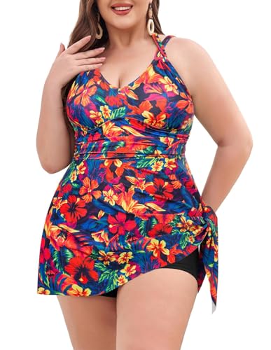 Hanna Nikole Weibchen Große Größe Bademode Zweiteiliger Bauchkontrolle Tankini Set Elastische Sexy Badeanzug Bunte Blume 58 von Hanna Nikole