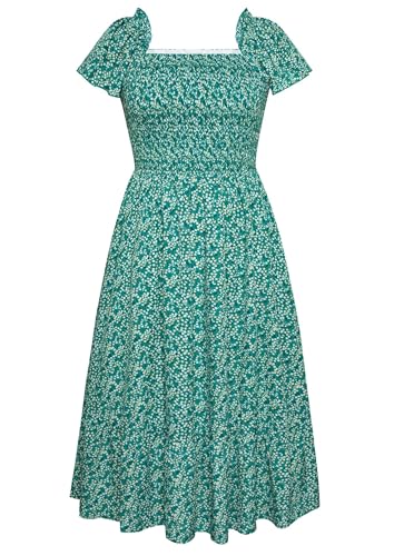Hanna Nikole Weibchen Große Größe Knielang Sommer Kleid Gesmokt A-Linie Kleid Boho Freizeitkleider mit Taschen Blaue Grüne Blumen 48 Hanna Nikole Weibchen Große Größe Knielang Sommer Kleid Gesmokt A-Linie Kleid Boho Freizeitkleider mit Taschen Blaue Grüne Blumen 48 von Hanna Nikole