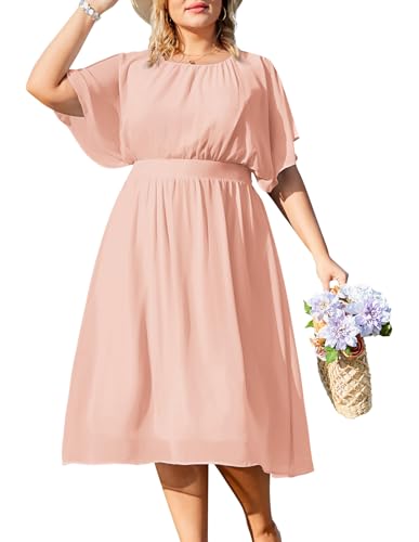 Hanna Nikole Weibchen Übergröße Freizeitkleider Rüschenärmel Chiffon Kleid Schöne Hell-Pink 52 von Hanna Nikole