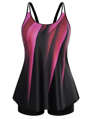 Hanna Nikole Weibchen Übergröße Zweiteiliger Tankini Bademode A-Linie Badeoberteile mit Badeshorts Rose Rote Linie 42 von Hanna Nikole