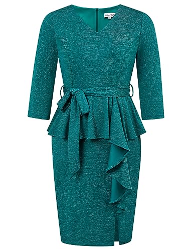 Hanna Nikole Women Plus Size Peplum Pencil Dress 3/4 Arm V-Neck Ruffle Sleeves Vintage Wedding Guest Dress Wear to Work Dresses 54 von Hanna Nikole