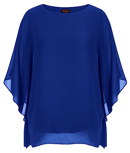 Hanna Nikole Womens Plus Size Cold Shoulder Chiffon Blouse Batwing Sleeves Loose Flowy Tunic Königsblau 54 von Hanna Nikole