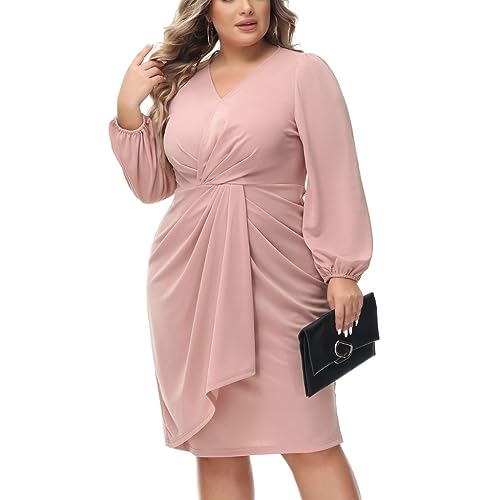 Hanna Nikole Womens Plus Size Lantern Sleeves Bridesmaid Dress Ball Gown Formal Dress Pink 24 Plus von Hanna Nikole