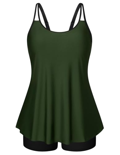 Hanna Nikole Womens Plus Size Tankini Swimsuit Two Piece Bathing Suits Flowy Swim Tops with Shorts Armeegrün 42 Hanna Nikole Womens Plus Size Tankini Swimsuit Two Piece Bathing Suits Flowy Swim Tops with Shorts Armeegrün 42 von Hanna Nikole