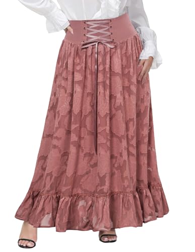 Hanna Nikole Womens Plus Size Victorian Renaissance Spitze Maxi Skirt Lace Up High Waist Skirts Dunkelrosa 54 von Hanna Nikole