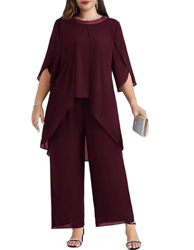 Hanna Nikole Zweiteiler Damen Sommer Elegant Hochzeitsgast Outfit GroßE GrößEn Abendanzug Chiffon Hosenanzug Festliches Outfit Eleganter Festmode Cocktail Abendmode Festliche HosenanzüGe Party Outfit von Hanna Nikole