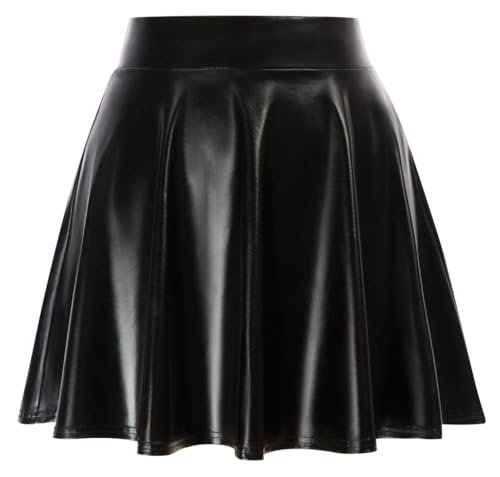 Mini Skirt Damen Festlich Große Größen Dehnbare Falten Rock Minirock Karneval Lederrock Hohe Taille Schwarz 56 von Hanna Nikole